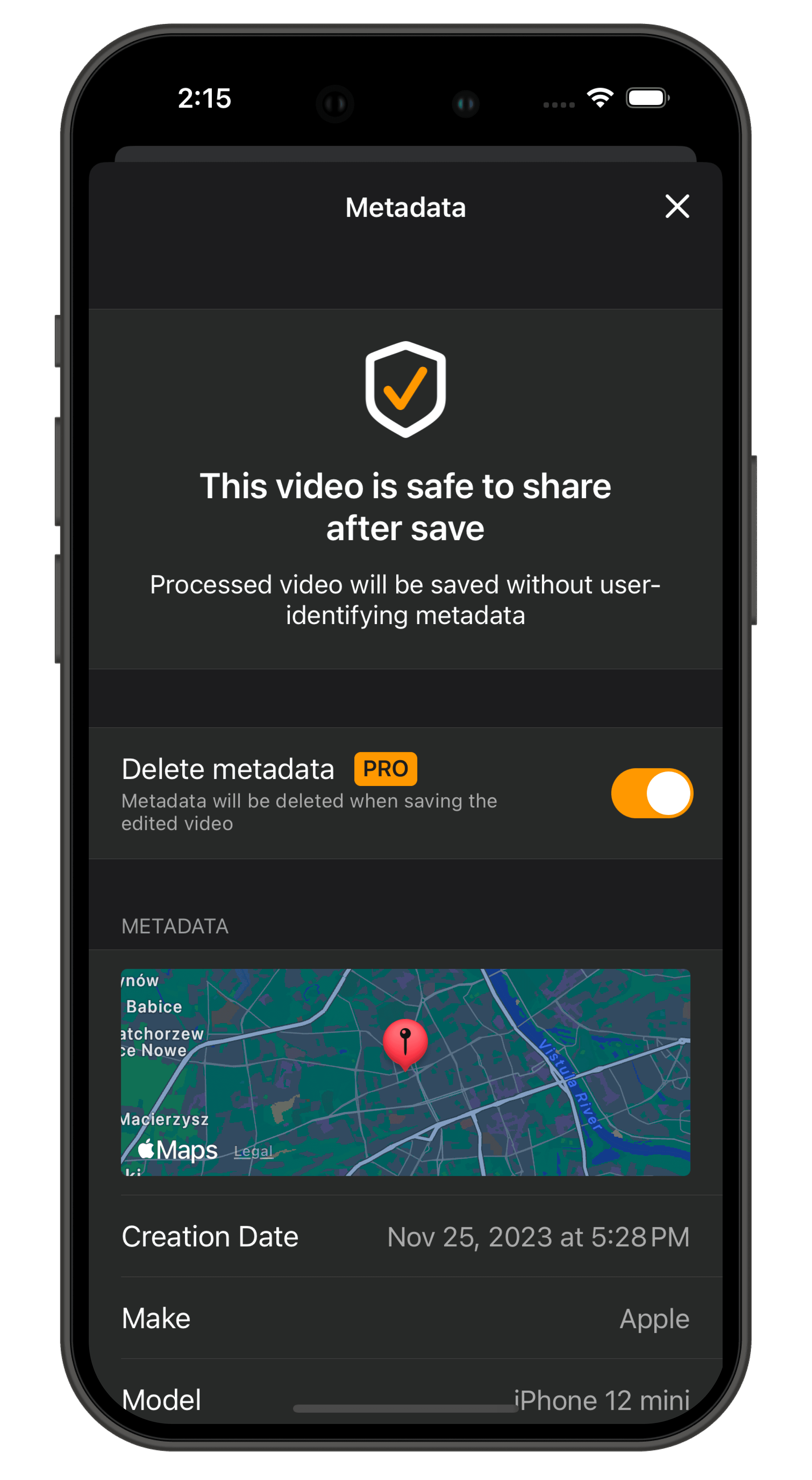 Remove metadata feature screenshot